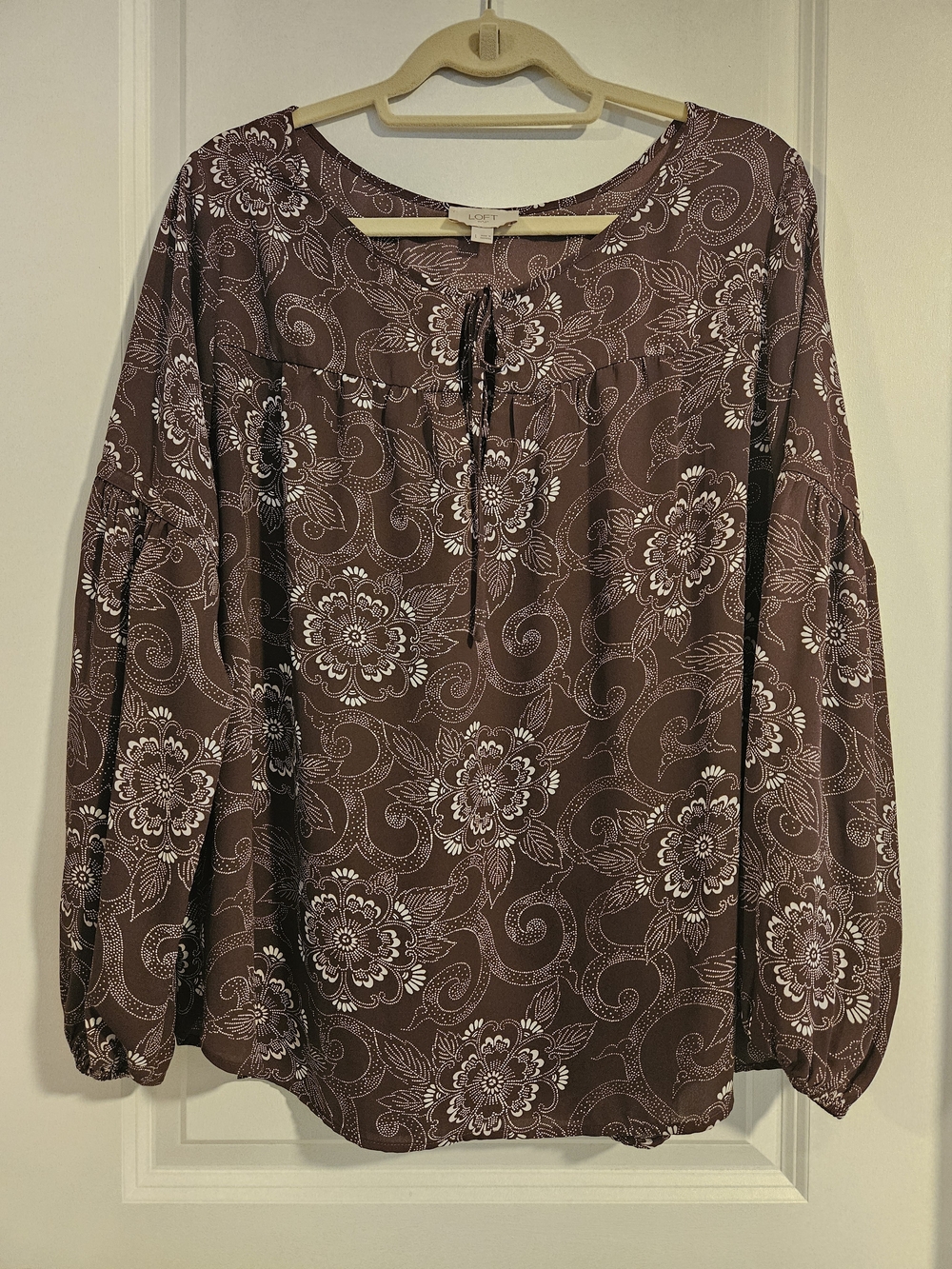 LOFT Outlet Boho Floral Print Tie Neck Blouse Long Sleeve Large